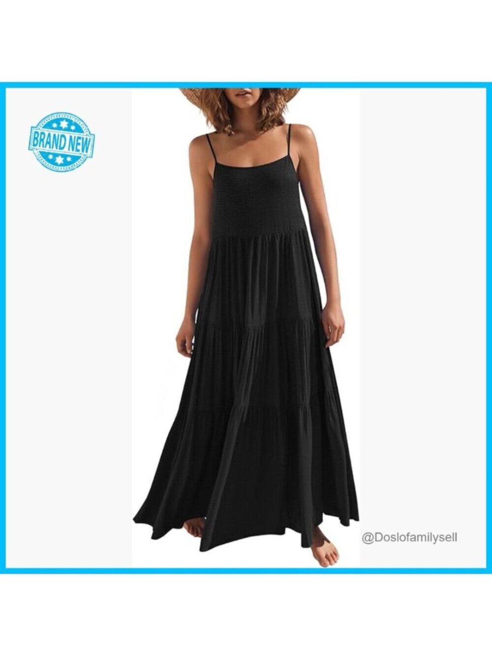 Boho Maxi Sundress Sleeveless Spaghetti Strap Flowy Tiered Summer Casual